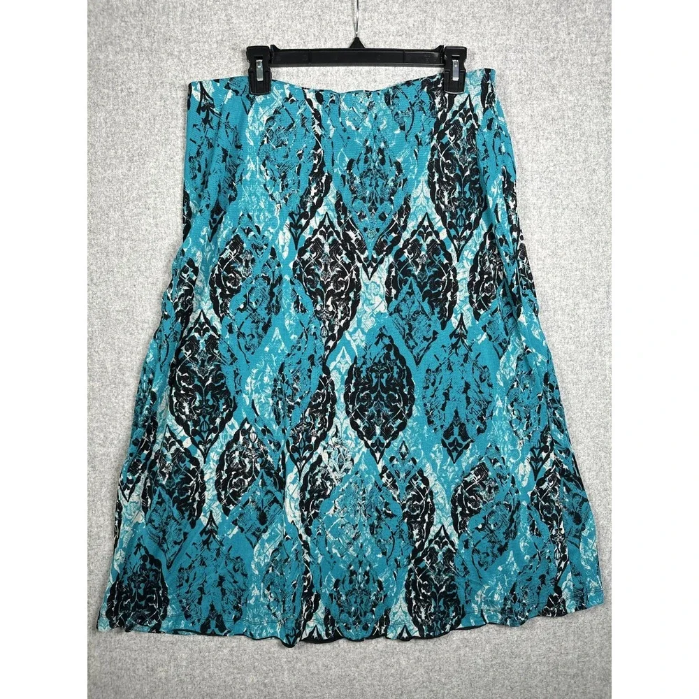 212 Collection Large Womens‎ Skirt A-line Blue Black Stretch Pull On Knee Lined